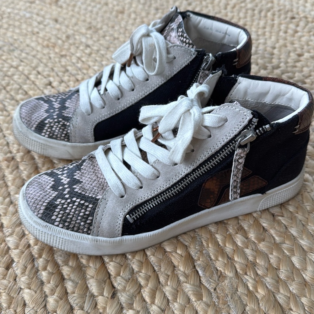 Dolce Vita Black and White Snake Print Sneakers